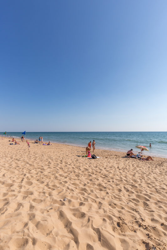 Beach and blue sky portrait