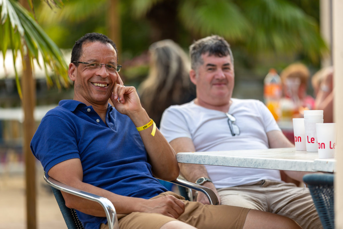 Smiling on bar terrace