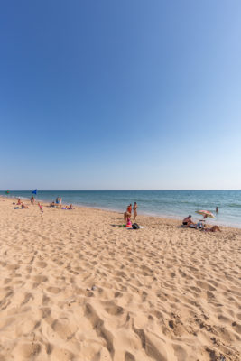 Beach and blue sky portrait